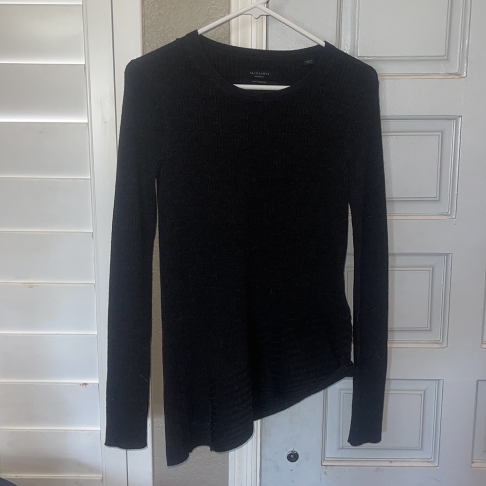 Allsaints Keld Ribbed Asymmetric Merino Wool Sweater Size Medium